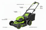 Charger l’image dans la visionneuse de la galerie, 60V 17-Inch Brushless Push Lawn Mower & 610 CFM Cordless Blower Combo, 4.0Ah Battery & Charger Included