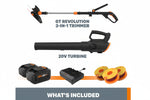 Charger l’image dans la visionneuse de la galerie, 20V Cordless String Trimmer & 360 CFM Leaf Blower Combo, 12-Inch Trimmer, 2 × 4.0Ah Batteries & Charger Included, Model WG930.3