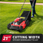 Charger l’image dans la visionneuse de la galerie, 21" Gas Lawn Mower, 144cc OHV Engine, 3-in-1 Push Mower with Bagging, Mulching & Side Discharge