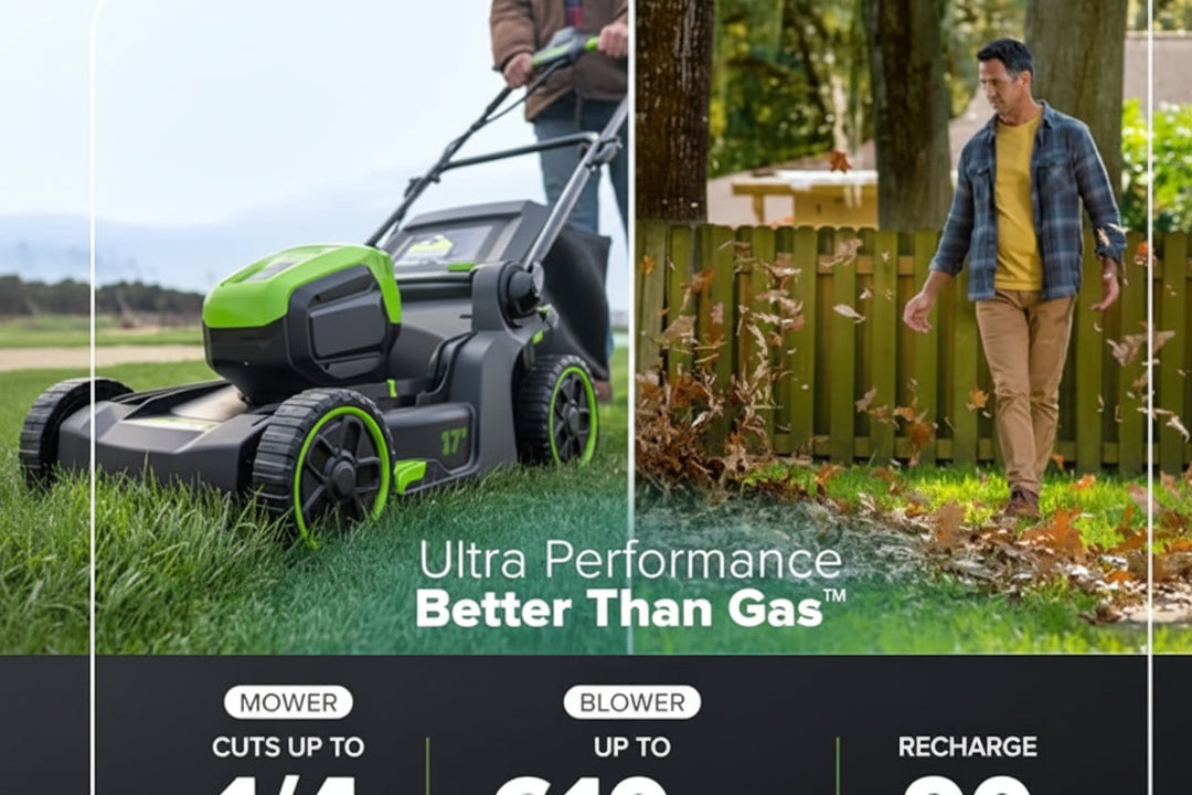 60V 17-Inch Brushless Push Lawn Mower & 610 CFM Cordless Blower Combo, 4.0Ah Battery & Charger Included