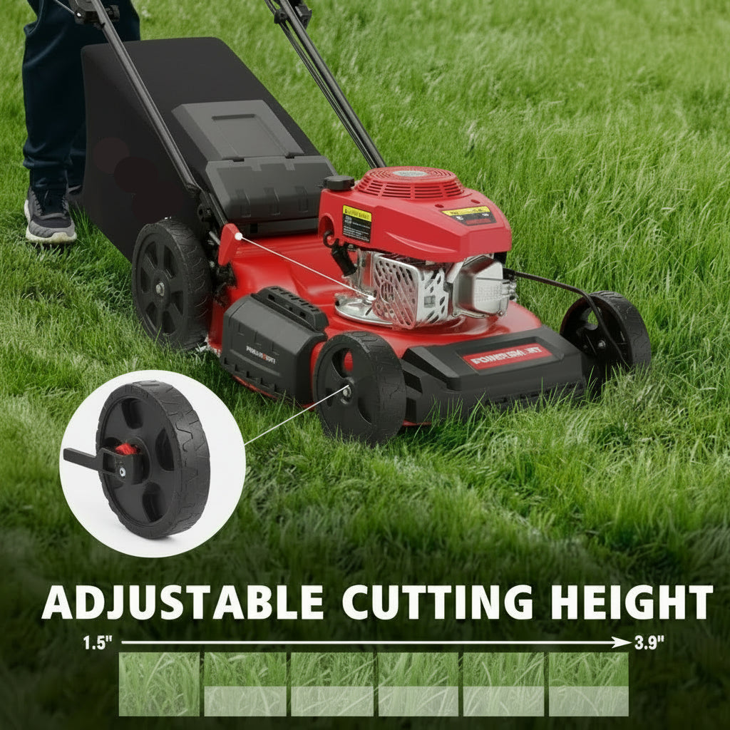 21-Inch 3-in-1 Gas Self-Propelled Lawn Mower, 170CC OHV Engine, Bagging/Mulching/Rear Discharge, 6 Height Adjustments, Steel Deck, Rear-Wheel Drive