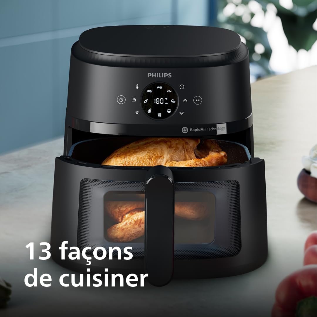 Airfryer 6,2 L – 13 modes de cuisson, Technologie RapidAir, Écran tactile, Noir (NA230/00)