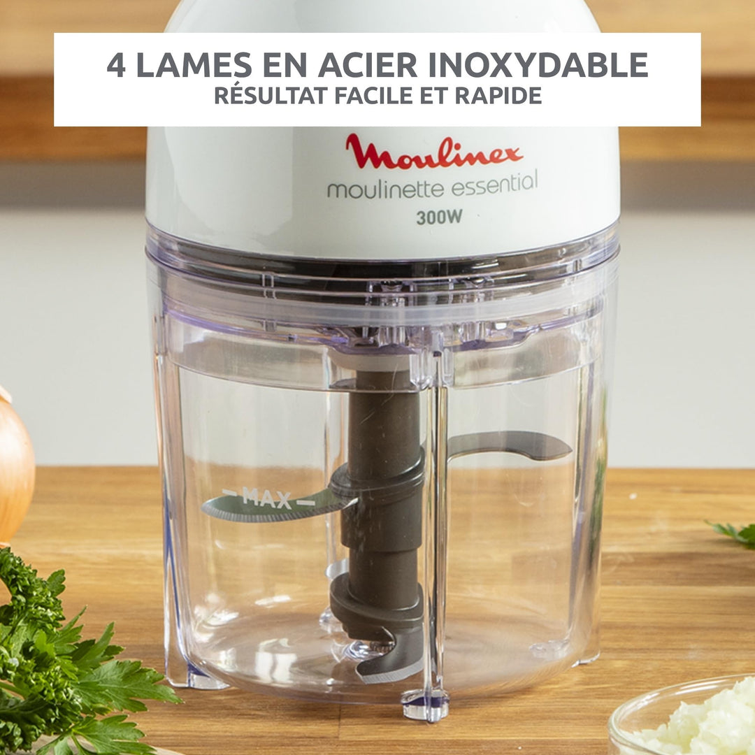 Hachoir électrique 400 ml – 300 W, 4 lames, Fonctions 3-en-1, Blanc