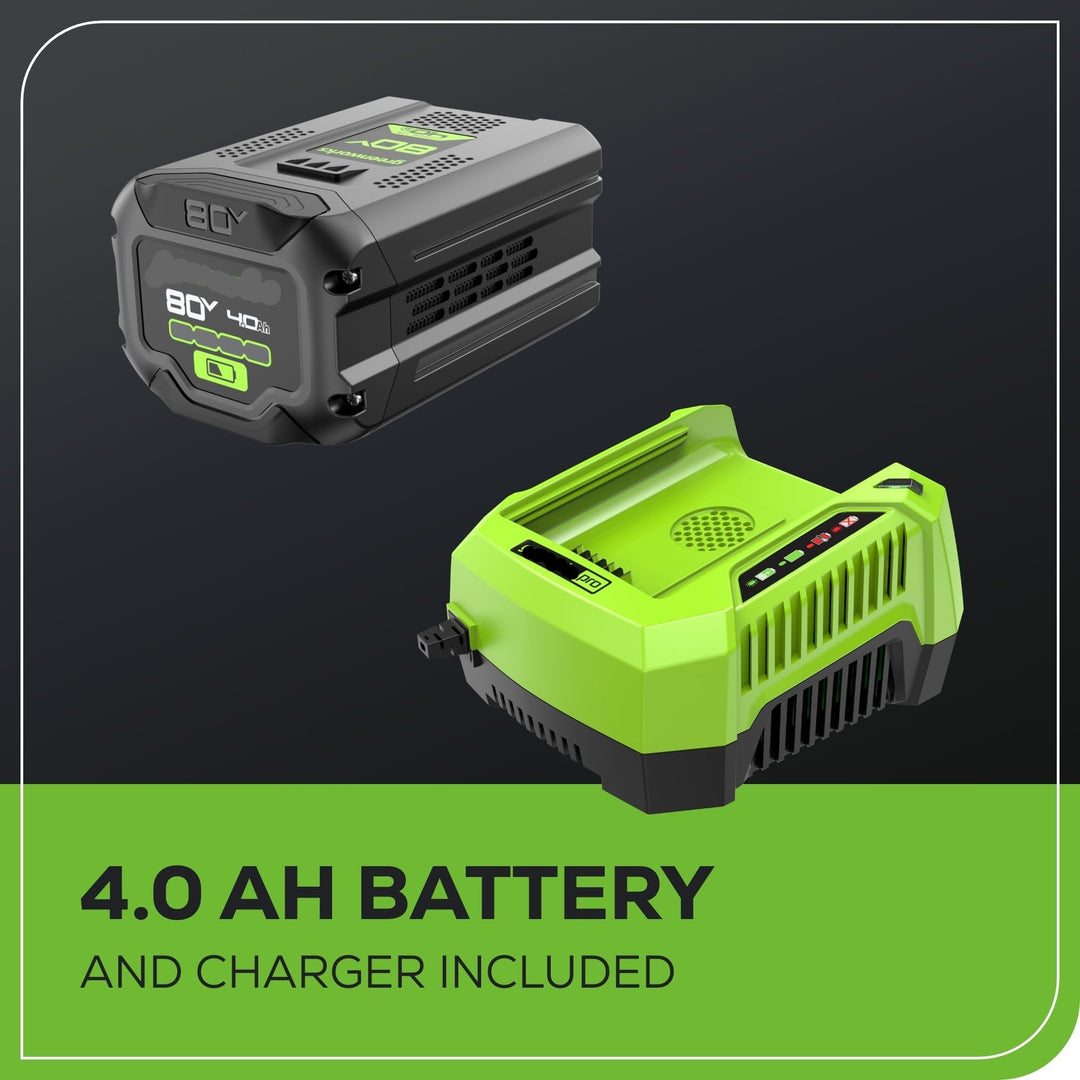 80V 21" Cordless Self-Propelled Lawn Mower, Brushless Motor, LED Lights, 4.0Ah Battery & Rapid Charger Included