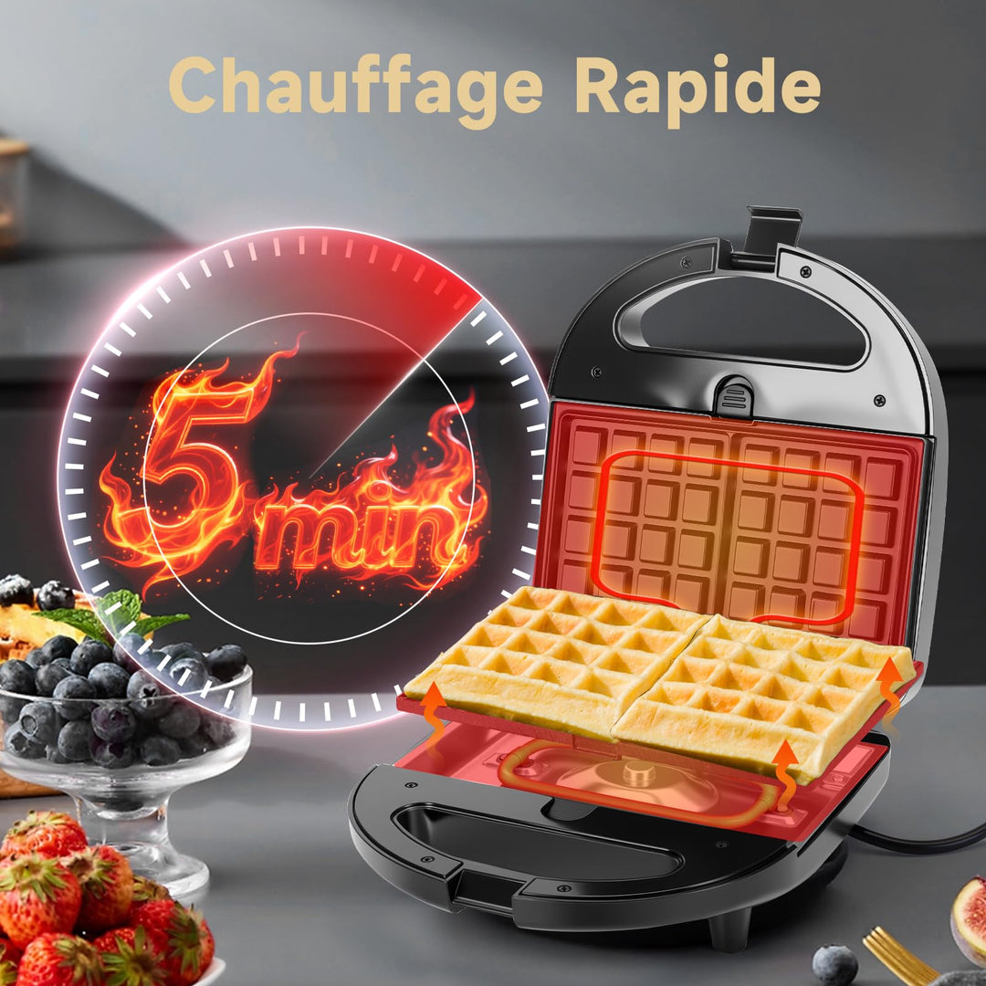 Gaufrier 3 en 1 Sandwich et Panini 750 W