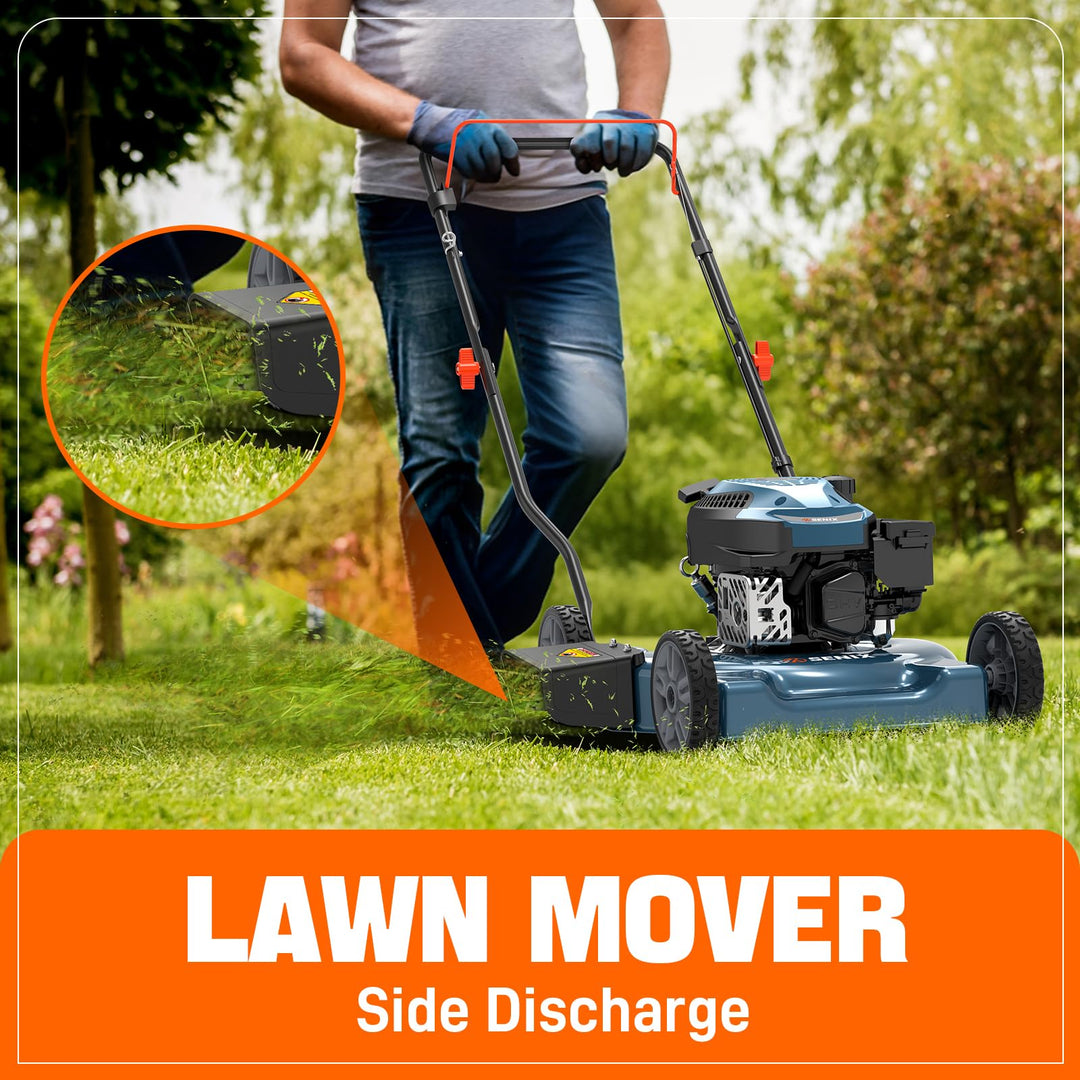 20" Gas Lawn Mower, 144cc 4-Cycle Engine, Walk-Behind Push Mower, 3-Position Height Adjustment for Yard & Garden