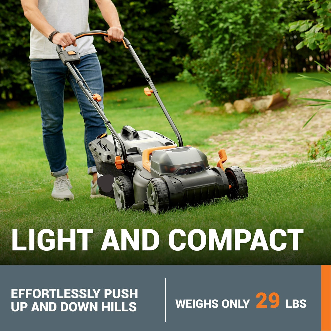 14" Cordless Lawn Mower, 2-in-1 Electric Push Mower, Lightweight & Compact, 6-Position Height Adjustment, Quiet Operation, Batteries & Charger Included