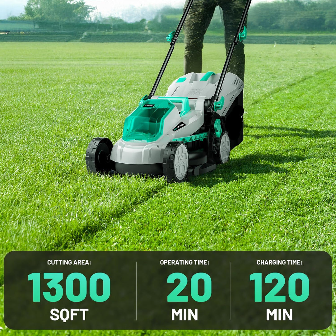 20V 13" Cordless Electric Lawn Mower, Brushless Motor, 5 Height Adjustment, Lightweight Push Mower, 4.0Ah Battery & Charger Included