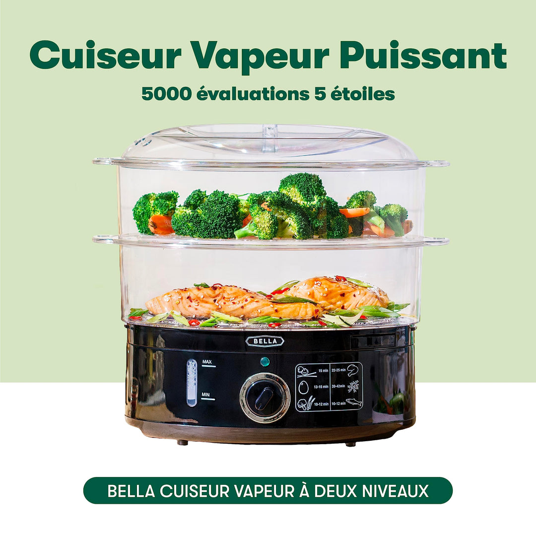 Cuiseur vapeur 7 L à 2 niveaux – Paniers empilables, Base amovible, Noir