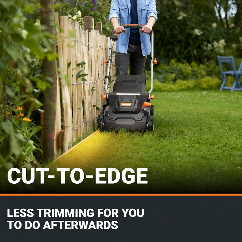 17-Inch Cordless Lawn Mower, 2-in-1 Electric Edge Cutting, Lightweight Push Mower, 6 Height Adjustments, Batteries & Charger Included, Model WG745