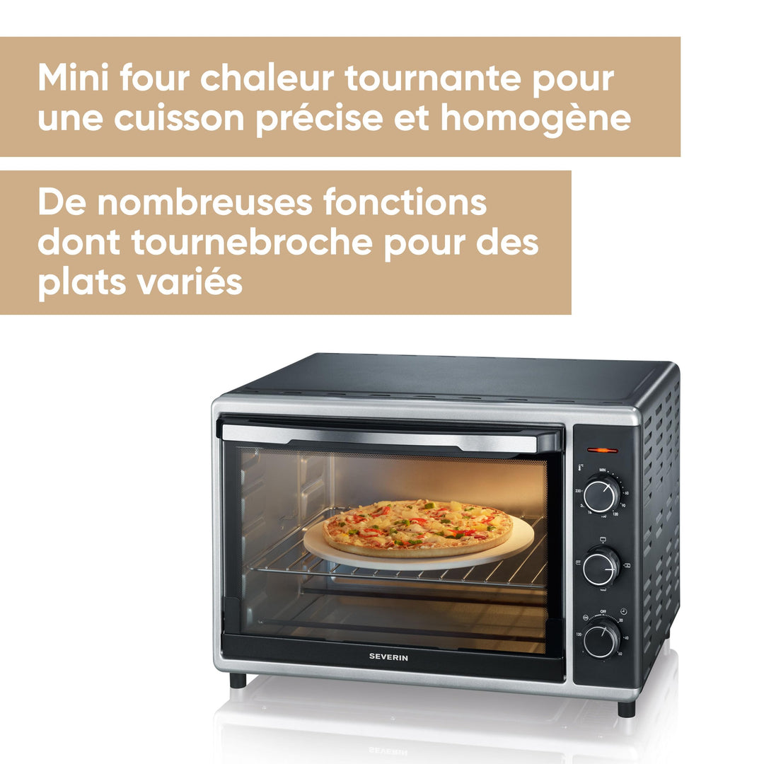 Severin Mini-Four À Chaleur Tournante 42 L Avec Pierre À Pizza Et T...