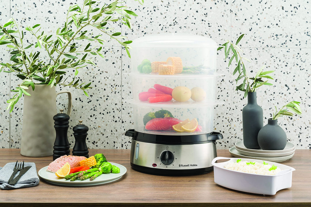 Cuiseur vapeur 9 L – 800 W, 3 niveaux, Écran digital, Minuterie programmable